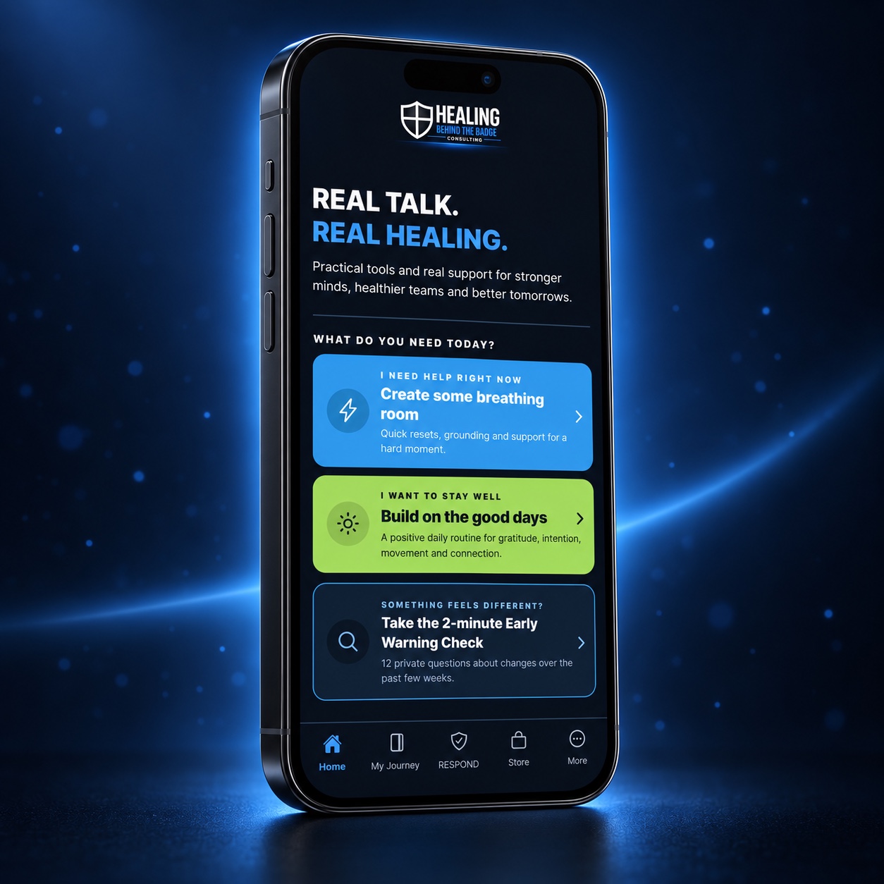 Preview of the Healing Behind the Badge free wellbeing app